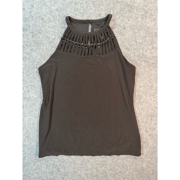 White House Black Market Tops - White House Black Market Womens Black Halter Top Cage Neck Silver Rings S